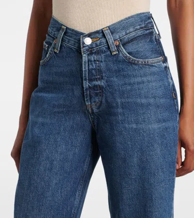 Agolde Wide-leg Denim Trousers With Metal Buttons In Blue