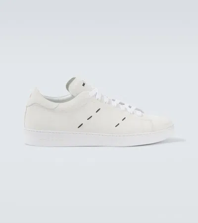 Kiton Embroidered Full-grain Leather Sneakers In White