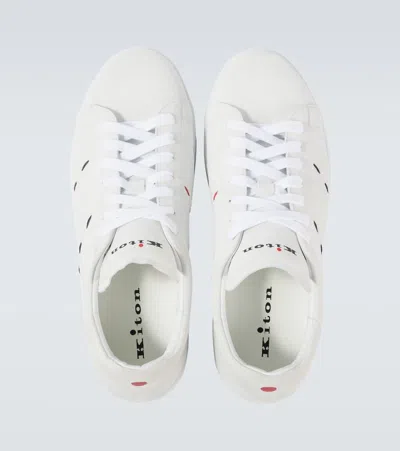 Kiton Embroidered Full-grain Leather Sneakers In White