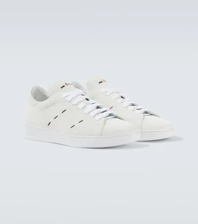 Kiton Embroidered Full-grain Leather Sneakers In White