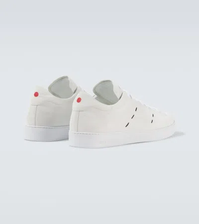 Kiton Embroidered Full-grain Leather Sneakers In White