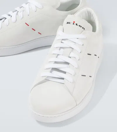 Kiton Embroidered Full-grain Leather Sneakers In White