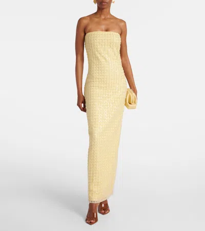 Rotate Birger Christensen Embellished Strapless Gown In Yellow