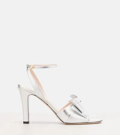 Valentino Garavani Bowow Sandal In Laminated Nappa 95mm Woman Silver 40 In Neutral