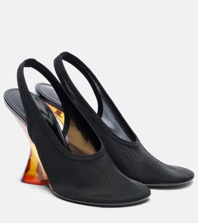 Dries Van Noten Mesh Wedge Slingback Pumps In Black