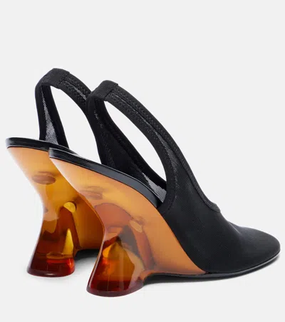 Dries Van Noten Mesh Wedge Slingback Pumps In Black
