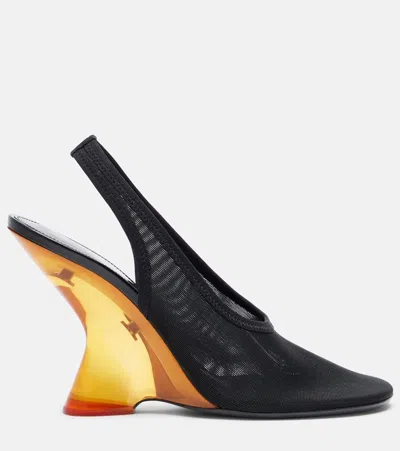 Dries Van Noten Mesh Wedge Slingback Pumps In Black