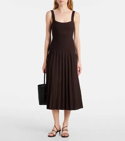 Staud Wells Pleated Cotton-blend Poplin Midi Dress In Black