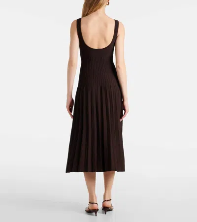 Staud Wells Pleated Cotton-blend Poplin Midi Dress In Black