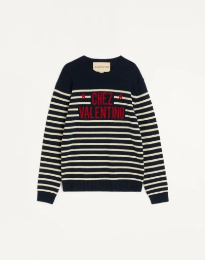 Valentino "chez Valentine" Wool Sweater In Blue