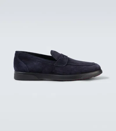Kiton Suede Penny Loafers In Blue