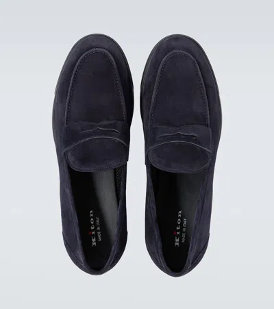 Kiton Suede Penny Loafers In Blue