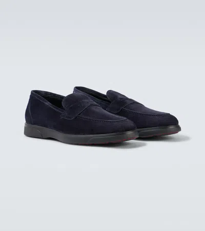 Kiton Suede Penny Loafers In Blue