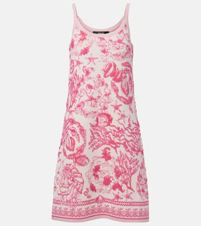 Versace Pink Underwater Barocco A-line Knit Minidress In Red
