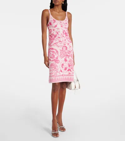 Versace Pink Underwater Barocco A-line Knit Minidress In Red