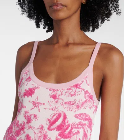Versace Pink Underwater Barocco A-line Knit Minidress In Red