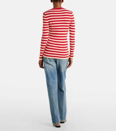 Valentino Embroidered Striped Ribbed-knit Cotton Sweater In Red