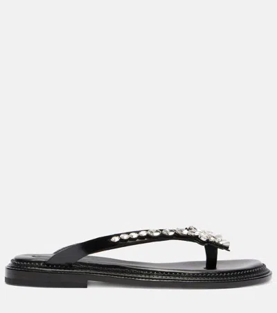 Simone Rocha Womens Black/comb Embellished Thong Leather Sandals Eur 40 / 7 Uk