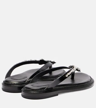 Simone Rocha Womens Black/comb Embellished Thong Leather Sandals Eur 40 / 7 Uk