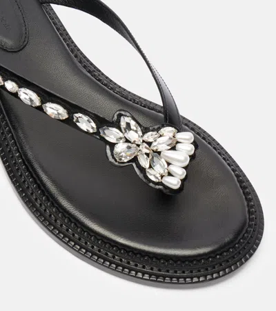 Simone Rocha Womens Black/comb Embellished Thong Leather Sandals Eur 40 / 7 Uk