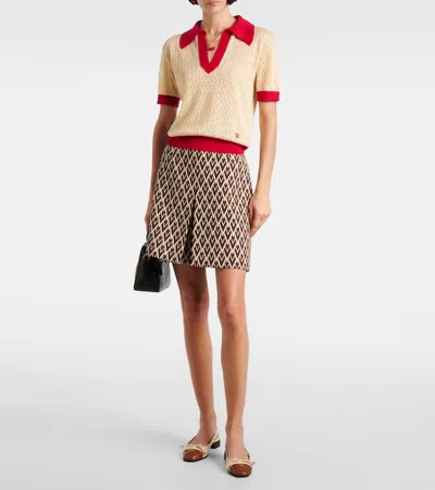 Valentino Garavani Two-tone Linen Blend Polo Shirt In Neutral