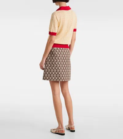 Valentino Garavani Two-tone Linen Blend Polo Shirt In Neutral