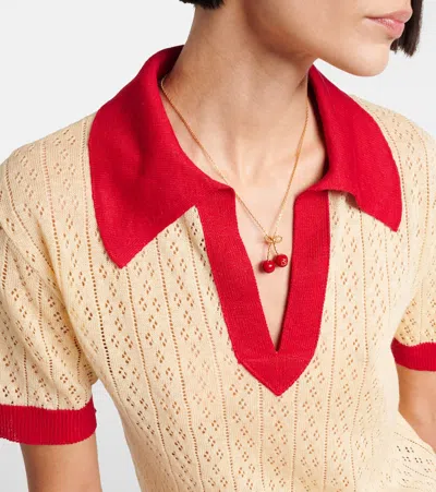 Valentino Garavani Two-tone Linen Blend Polo Shirt In Neutral