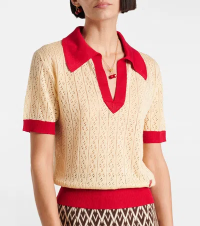 Valentino Garavani Two-tone Linen Blend Polo Shirt In Neutral