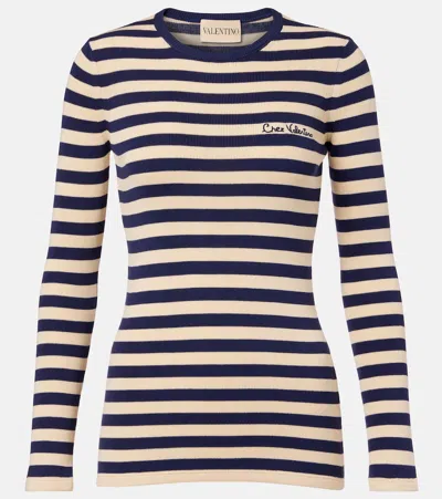 Valentino Cotton Jumper Woman Birch/provence Blue/birch S In Black
