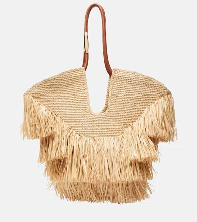 Zimmermann Medium Goldentime Fringed Raffia Bag