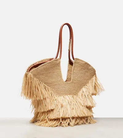 Zimmermann Medium Goldentime Fringed Raffia Bag