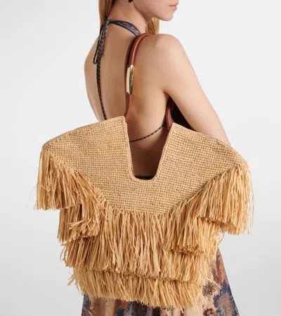 Zimmermann Medium Goldentime Fringed Raffia Bag