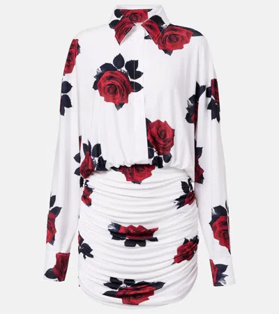 Norma Kamali Oversized Boyfriend Shirt Shirred Bottom Mini Dress In White