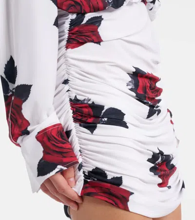 Norma Kamali Oversized Boyfriend Shirt Shirred Bottom Mini Dress In White