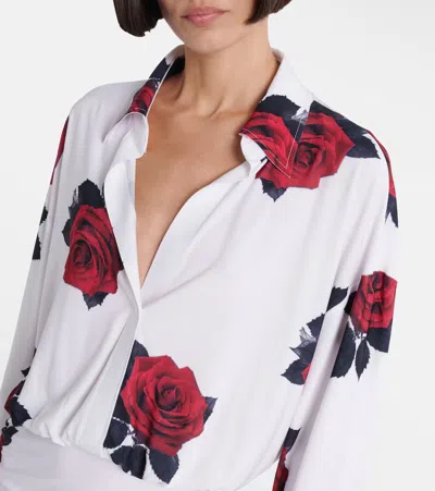 Norma Kamali Oversized Boyfriend Shirt Shirred Bottom Mini Dress In White