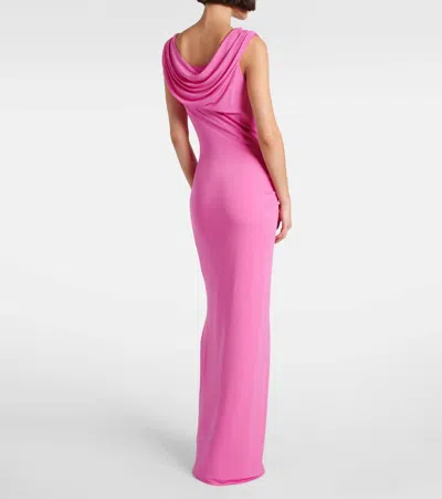 Versace Safety-pin Draped Crepe Jersey Slit Gown In Pink