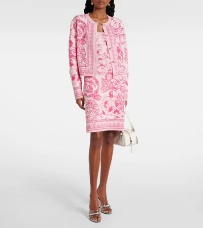 Versace Baroque Subaquatique Patterned Crew Neck Cardigan In Pink