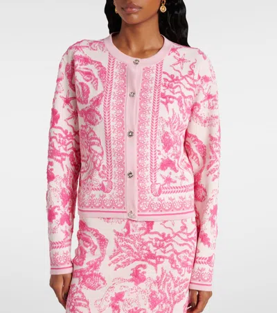Versace Baroque Subaquatique Patterned Crew Neck Cardigan In Pink