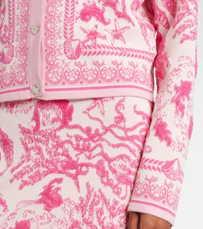 Versace Baroque Subaquatique Patterned Crew Neck Cardigan In Pink