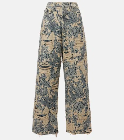 Acne Studios 1981 Distressed Mid-rise Wide-leg Organic Jeans In Multi