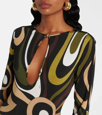 Pucci Marmo Printed Satin Bodysuit In Black