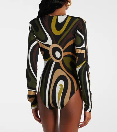 Pucci Marmo Printed Satin Bodysuit In Black