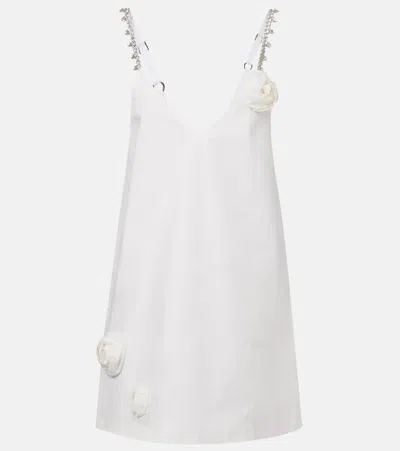 Area Crystal Strap Rosette Cotton Poplin Minidress In Off White