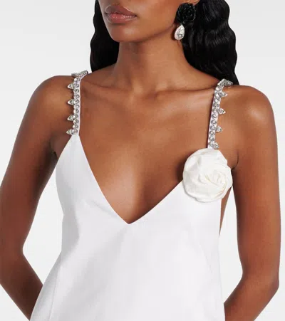 Area Crystal Strap Rosette Cotton Poplin Minidress In Off White