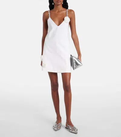 Area Crystal Strap Rosette Cotton Poplin Minidress In Off White