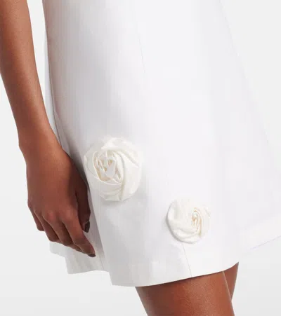 Area Crystal Strap Rosette Cotton Poplin Minidress In Off White