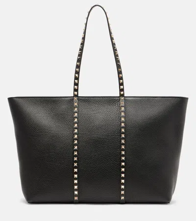 Valentino Rockstud Leather Tote Bag In Black