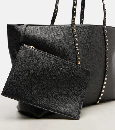 Valentino Rockstud Leather Tote Bag In Black