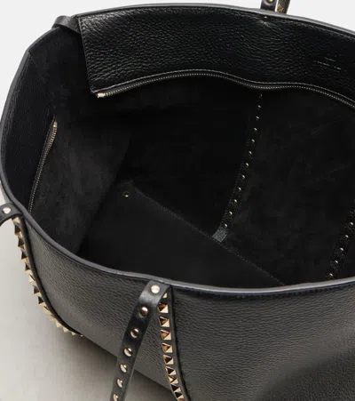 Valentino Rockstud Leather Tote Bag In Black