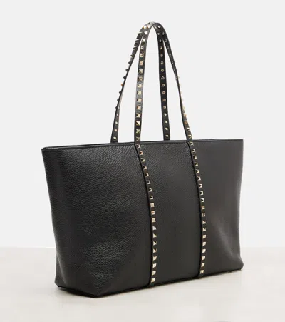 Valentino Rockstud Leather Tote Bag In Black